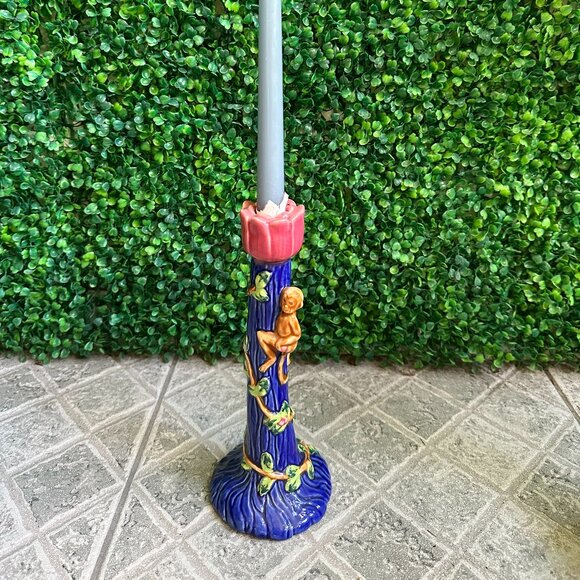 Belle Casa Candle Holder Tropical Theme, Monkey Claimbing Branch, By Ganz - Picture 1 of 5